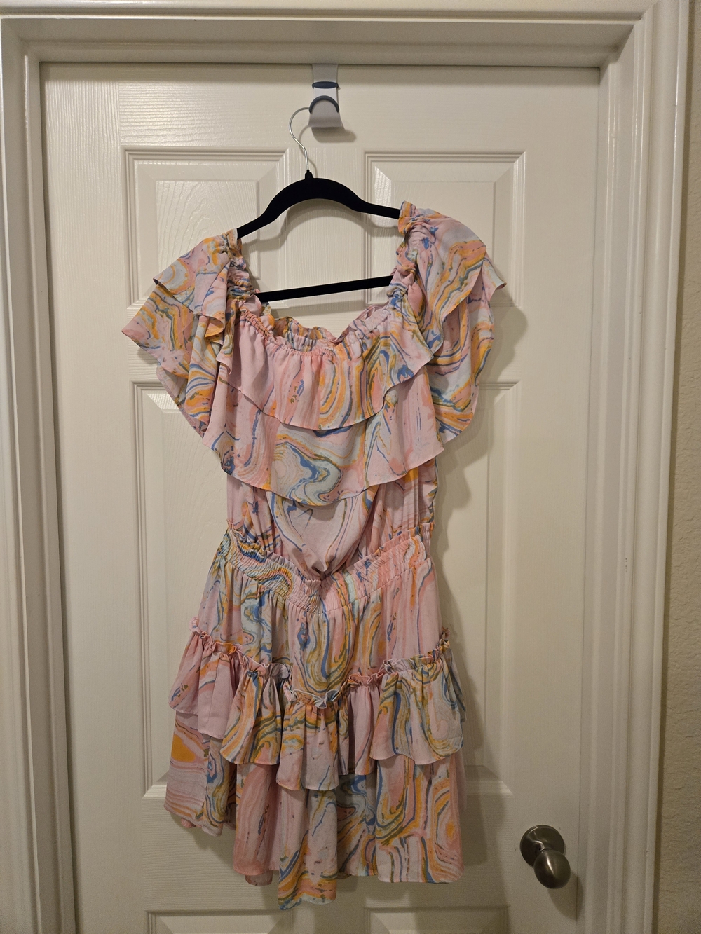 Buddy Love Pink Marble Ruffle Mini Dress